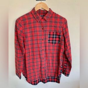 Madewell Ex-Boyfriend Button Up Red Black Flannel Plaid Long Sleeve